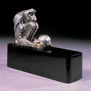 Figure of a monkey, 1930s (silvered bronze & onyx)
