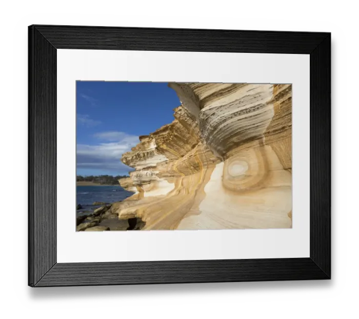 Framed Print : Eroded sandstone sea cliffs, Painted Cliffs, Maria Island N. P. Tasmania, Australia, February Framed Print : Eroded sandstone sea cliffs, Painted Cliffs, Maria Island N. P. Tasmania, Australia, February
