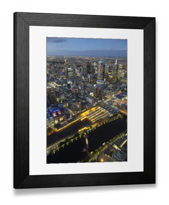 Framed Print : View of river and city skyline at night, looking from Eureka Tower, Yarra River, Melbourne, Victoria, Australia