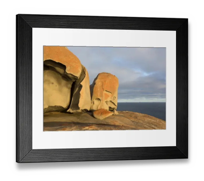 Framed Print : Eroded coastal rocks on granite outcrop at sunset, Remarkable Rocks, Flinders Chase N. P