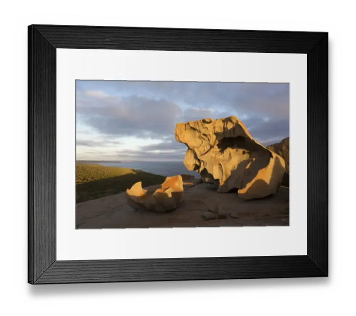Framed Print : Eroded coastal rocks on granite outcrop at sunset, Remarkable Rocks, Flinders Chase N. P Framed Print : Eroded coastal rocks on granite outcrop at sunset, Remarkable Rocks, Flinders Chase N. P