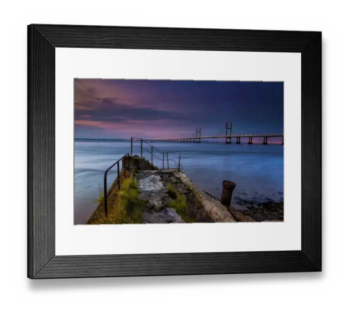 Framed Print : View of jetty and road bridge at sunrise, Sudbrook Jetty, Second Severn Crossing, River Severn, Severn Estuary Framed Print : View of jetty and road bridge at sunrise, Sudbrook Jetty, Second Severn Crossing, River Severn, Severn Estuary