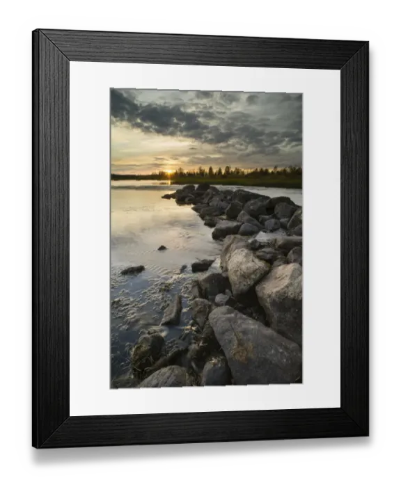 Framed Print : View of rocks and lake at sunset, Muonio, Lapland, Finland, September Framed Print : View of rocks and lake at sunset, Muonio, Lapland, Finland, September