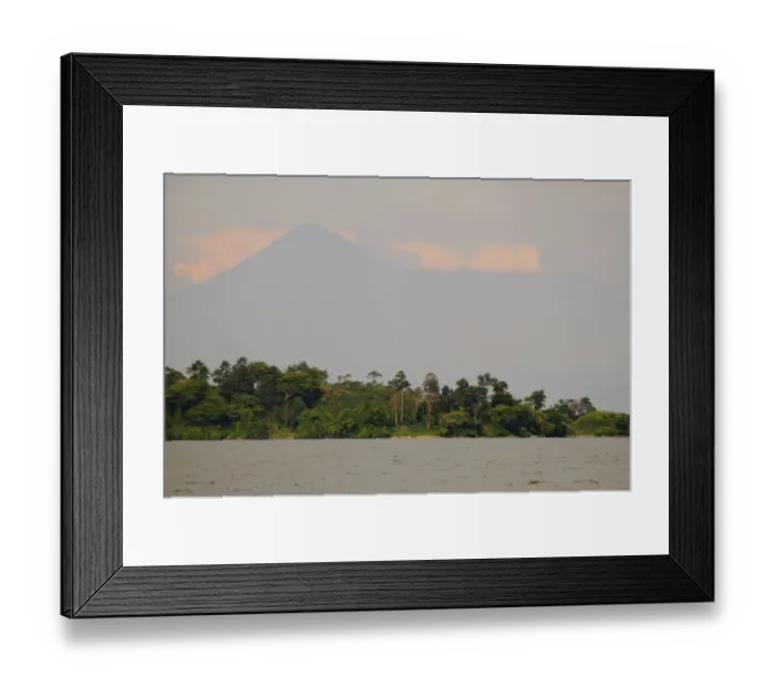 Framed Print : View of lake with volcano in distance, Lake Kivu, Albertine Rift, Democratic Republic of Congo, November Framed Print : View of lake with volcano in distance, Lake Kivu, Albertine Rift, Democratic Republic of Congo, November