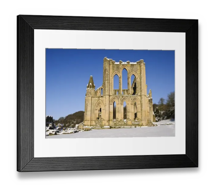 Framed Print : View of ruined cistercian abbey in snow, Rievaulx Abbey, North York Moors N. P. North Yorkshire, England, January Framed Print : View of ruined cistercian abbey in snow, Rievaulx Abbey, North York Moors N. P. North Yorkshire, England, January