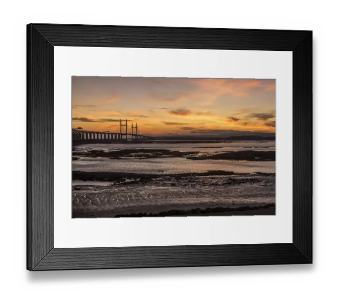 Framed Print : View of road bridge over river at sunset, viewed from Severn Beach, Second Severn Crossing, River Severn Framed Print : View of road bridge over river at sunset, viewed from Severn Beach, Second Severn Crossing, River Severn