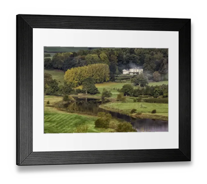 Framed Print : View of river valley, River Usk, Usk Valley, near Newport, Monmouthshire, South Wales, October