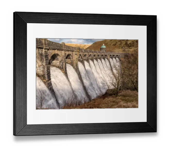 Framed Print : View of reservoir dam, Craig Goch Dam, Elan River, Elan Valley, Rhayader, Powys, Mid Wales, February Framed Print : View of reservoir dam, Craig Goch Dam, Elan River, Elan Valley, Rhayader, Powys, Mid Wales, February