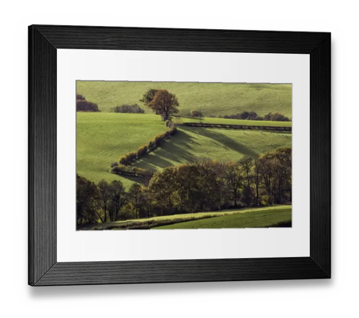 Framed Print : View of farmland with hedgerows and sheep, Cobblers Plain, near Devauden, Monmouthshire, South Wales, November