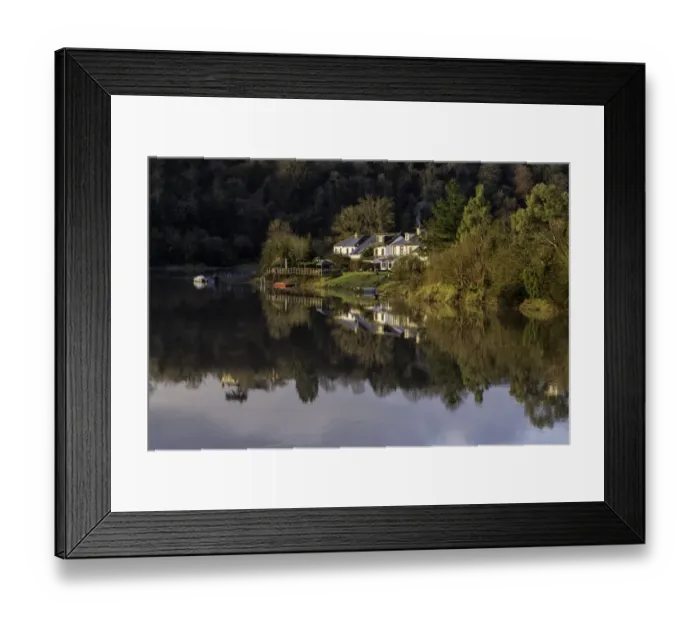 Framed Print : View of houses on riverbank during high tide at dawn, River Wye, Wye Valley, Chepstow, Monmouthshire, South Wales Framed Print : View of houses on riverbank during high tide at dawn, River Wye, Wye Valley, Chepstow, Monmouthshire, South Wales