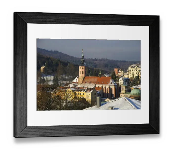 Framed Print : View of church and spa town in snow, Stiftskirche, Baden-Baden, Black Forest, Baden-Wurttemberg, Germany, December Framed Print : View of church and spa town in snow, Stiftskirche, Baden-Baden, Black Forest, Baden-Wurttemberg, Germany, December