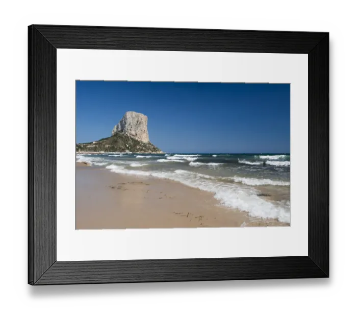Framed Print : View of sandy beach and massive limestone outcrop, Penyal d Ifac, Calpe, Marina Alta, Costa Blanca, Alicante Province Framed Print : View of sandy beach and massive limestone outcrop, Penyal d Ifac, Calpe, Marina Alta, Costa Blanca, Alicante Province