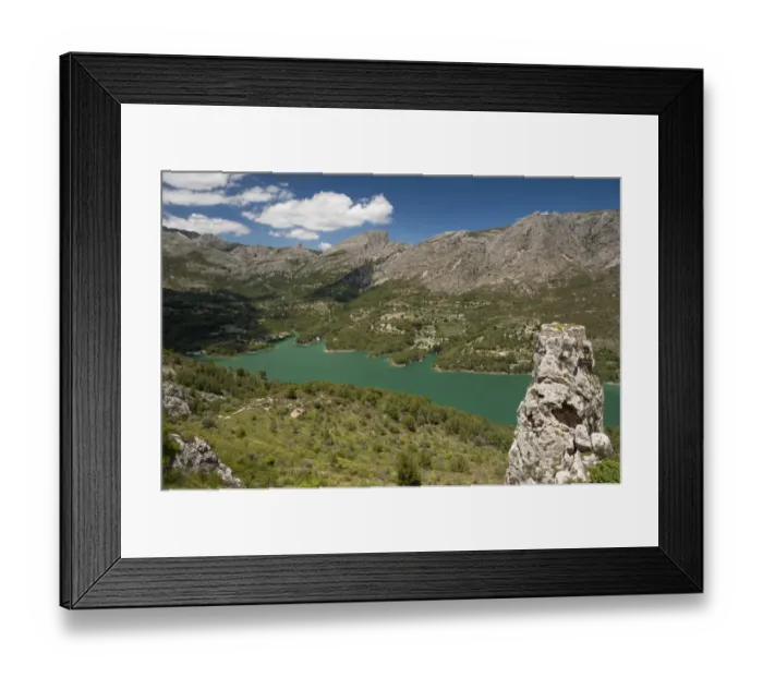Framed Print : View of mountain valley with reservoir, Guadalest Lake, El Castell de Guadalest, Sierra de Aitana, Marina Baixa Framed Print : View of mountain valley with reservoir, Guadalest Lake, El Castell de Guadalest, Sierra de Aitana, Marina Baixa