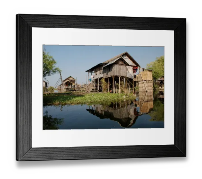 Framed Print : Stilted houses on edge of lake, Inle Lake, Shan State, Myanmar, January Framed Print : Stilted houses on edge of lake, Inle Lake, Shan State, Myanmar, January