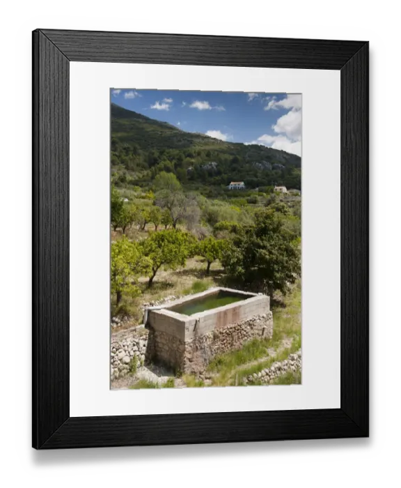 Framed Print : Water storage for almond and citrus orchard, Costa Blanca, Alicante Province, Valencia, Spain, May Framed Print : Water storage for almond and citrus orchard, Costa Blanca, Alicante Province, Valencia, Spain, May