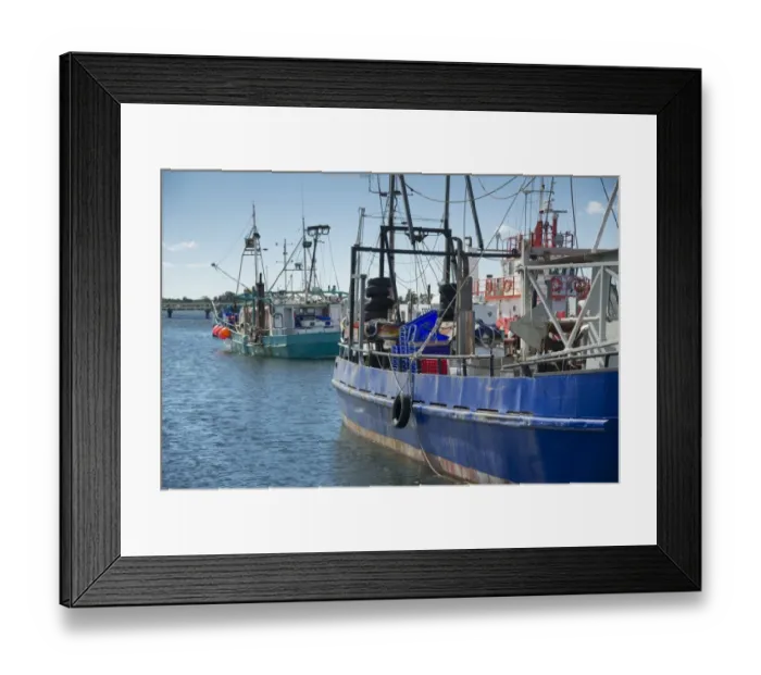 Framed Print : Fishing boats moored at coastal port, Lakes Entrance, Victoria, Australia, February