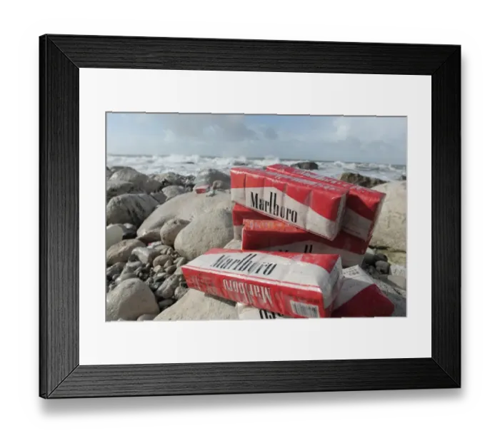 Framed Print : Cigarettes washed up on beach after container spill, Isle of Portland, Dorset, England, February 2014 Framed Print : Cigarettes washed up on beach after container spill, Isle of Portland, Dorset, England, February 2014