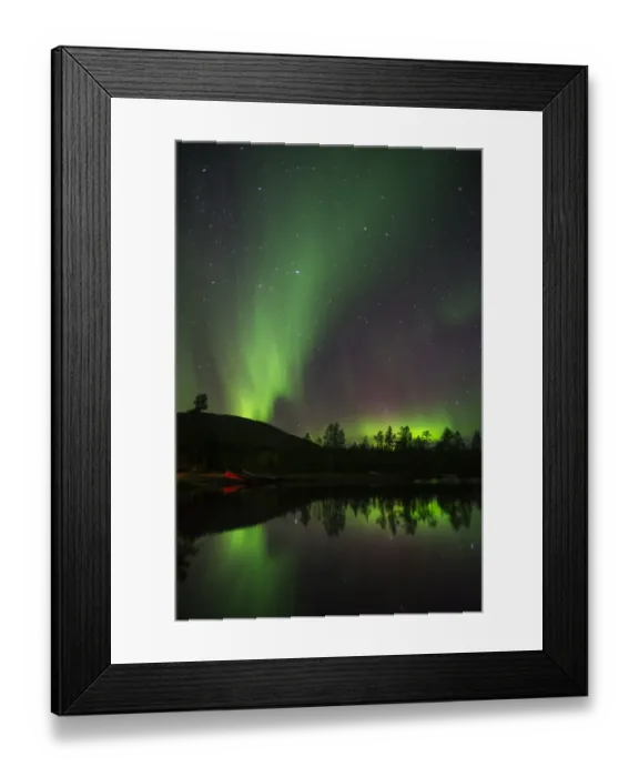 Framed Print : Aurora Borealis and stars over lake at night, Muonio, Lapland, Finland, September Framed Print : Aurora Borealis and stars over lake at night, Muonio, Lapland, Finland, September