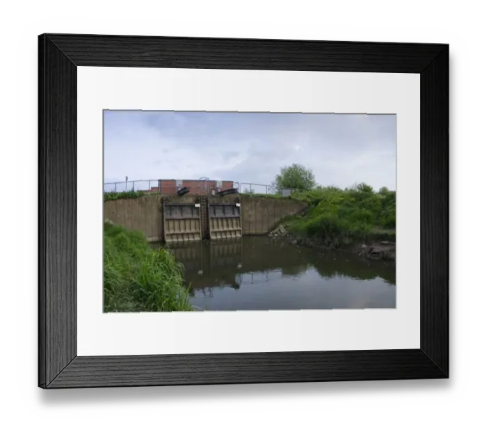Framed Print : Twin flood barriers, River Severn, Gloucestershire, England, April Framed Print : Twin flood barriers, River Severn, Gloucestershire, England, April