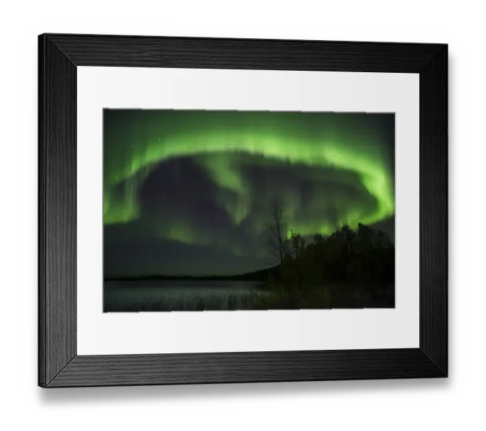 Framed Print : Aurora Borealis and stars over lake at night, Muonio, Lapland, Finland, September Framed Print : Aurora Borealis and stars over lake at night, Muonio, Lapland, Finland, September