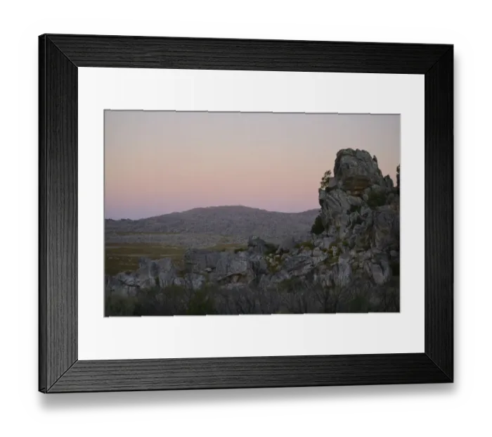 Framed Print : View of rock formations in upland habitat at sunset, Winterhoekberge, Western Cape, South Africa, February Framed Print : View of rock formations in upland habitat at sunset, Winterhoekberge, Western Cape, South Africa, February