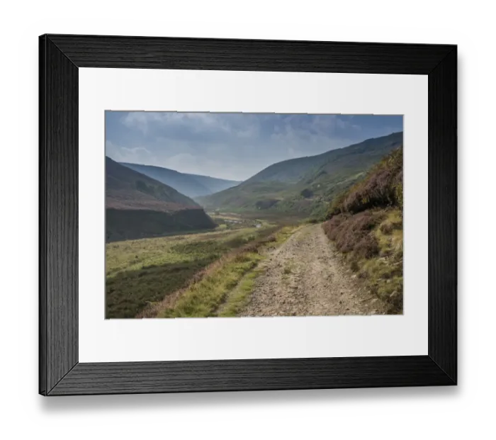 Framed Print : View of track through upland valley with river, Langden Brook, Langden, Dunsop Bridge, Trough of Bowland Framed Print : View of track through upland valley with river, Langden Brook, Langden, Dunsop Bridge, Trough of Bowland