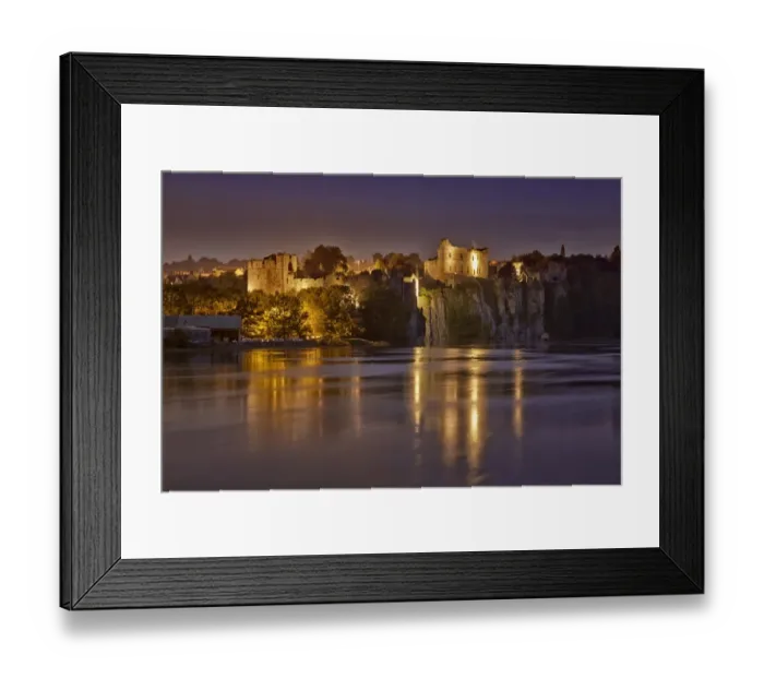 Framed Print : View of castle on cliff overlooking river at twilight, Chepstow Castle, Chepstow, River Wye, Wye Valley, Monmouthshire Framed Print : View of castle on cliff overlooking river at twilight, Chepstow Castle, Chepstow, River Wye, Wye Valley, Monmouthshire