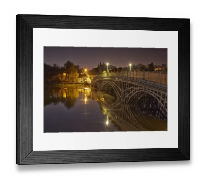 Framed Print : Bridge over river during high tide at twilight, Old Wye Bridge, Chepstow, River Wye, Wye Valley, Monmouthshire, Wales
