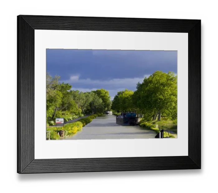 Framed Print : Barges on section of canal lined with Plane (Platanus sp. ) trees, between Narbonne and Gruissan, Canal du Midi, Aude Framed Print : Barges on section of canal lined with Plane (Platanus sp. ) trees, between Narbonne and Gruissan, Canal du Midi, Aude