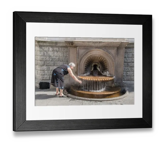 Framed Print : Collecting the Hot Sulphur water from the Spring at La Bollente in the centre of Acqui Terme, Piemont Italy Framed Print : Collecting the Hot Sulphur water from the Spring at La Bollente in the centre of Acqui Terme, Piemont Italy