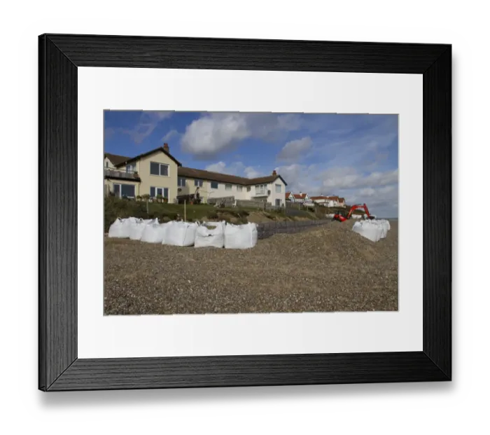 Framed Print : Repairing the sea defences at Thorpeness on the Suffolk Coast Framed Print : Repairing the sea defences at Thorpeness on the Suffolk Coast