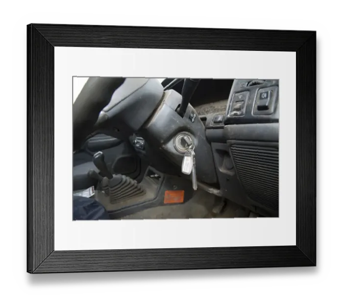 Framed Print : Keys left in ignition of pick-up truck in farmyard, Lancashire, England, August