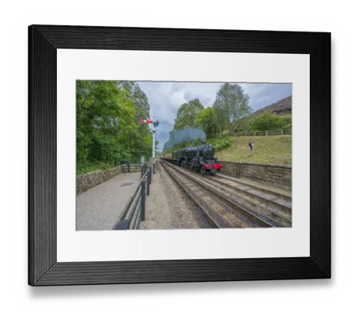 Framed Print : Steam train and carriages, travelling on heritage railway from Pickering to Goathland, North Yorkshire Moors Railway Framed Print : Steam train and carriages, travelling on heritage railway from Pickering to Goathland, North Yorkshire Moors Railway