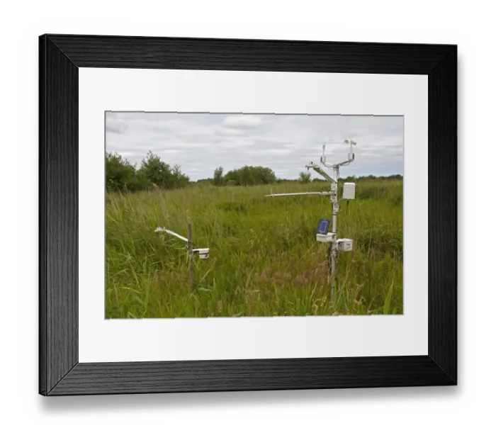 Framed Print : Weather recording station in marshland, Sutton Fen RSPB Reserve, The Broads, Norfolk, England, July Framed Print : Weather recording station in marshland, Sutton Fen RSPB Reserve, The Broads, Norfolk, England, July