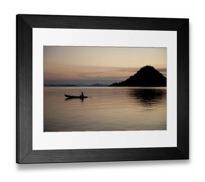 Framed Print : Person rowing kayak from island at sunset, Kelor Island, near Flores Island, Komodo N. P Framed Print : Person rowing kayak from island at sunset, Kelor Island, near Flores Island, Komodo N. P