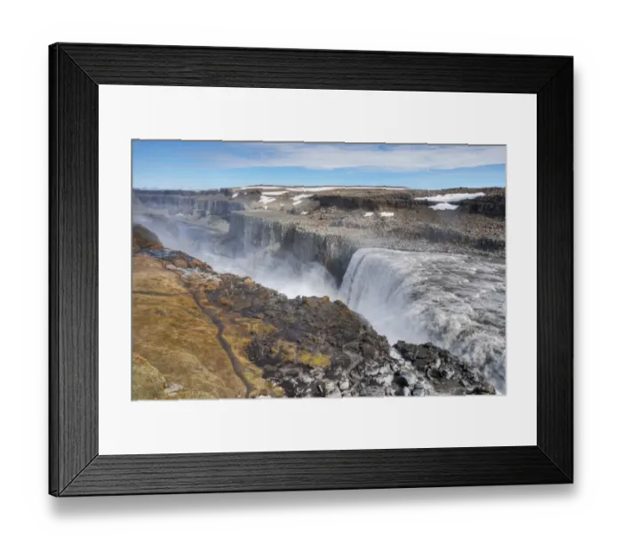 Framed Print : View of waterfall flowing into canyon, Dettifoss Waterfall, Jokulsa a Fjollum River, Jokulsargljufur Canyon