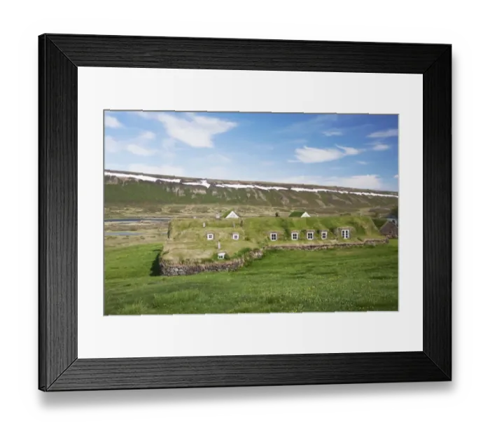 Framed Print : Turf dwellings, Thvera, Iceland, June Framed Print : Turf dwellings, Thvera, Iceland, June