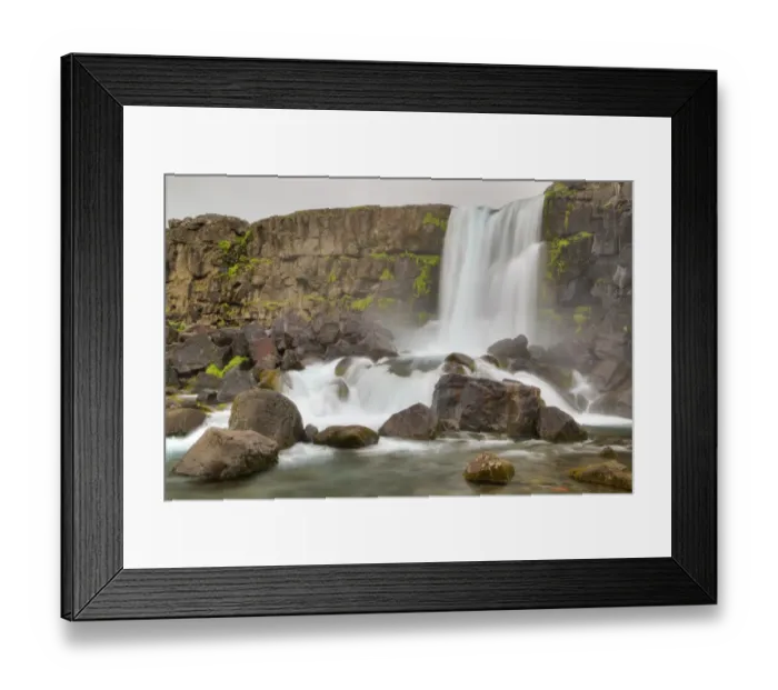 Framed Print : View of waterfall and river, Oxarafoss Waterfall, Oxara River, Thingvellir N. P. Iceland, June Framed Print : View of waterfall and river, Oxarafoss Waterfall, Oxara River, Thingvellir N. P. Iceland, June