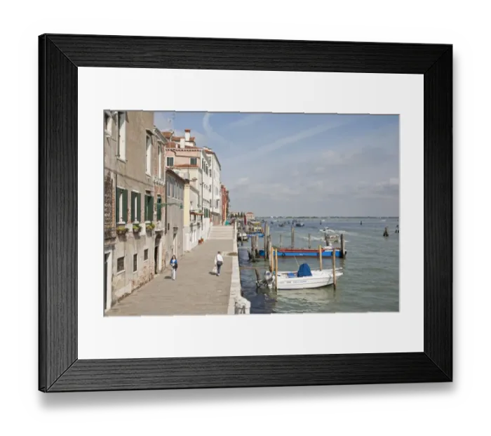 Framed Print : View of street and waterfront with boats, Fondamente Nuove, Cannaregio District, Venetian Lagoon, Venice, Veneto Framed Print : View of street and waterfront with boats, Fondamente Nuove, Cannaregio District, Venetian Lagoon, Venice, Veneto