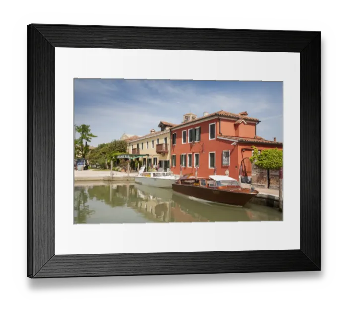 Framed Print : Waterfront with Locanda Cipriani restaurant and waiting water taxis, Torcello Island, Venetian Lagoon, Venice, Veneto Framed Print : Waterfront with Locanda Cipriani restaurant and waiting water taxis, Torcello Island, Venetian Lagoon, Venice, Veneto