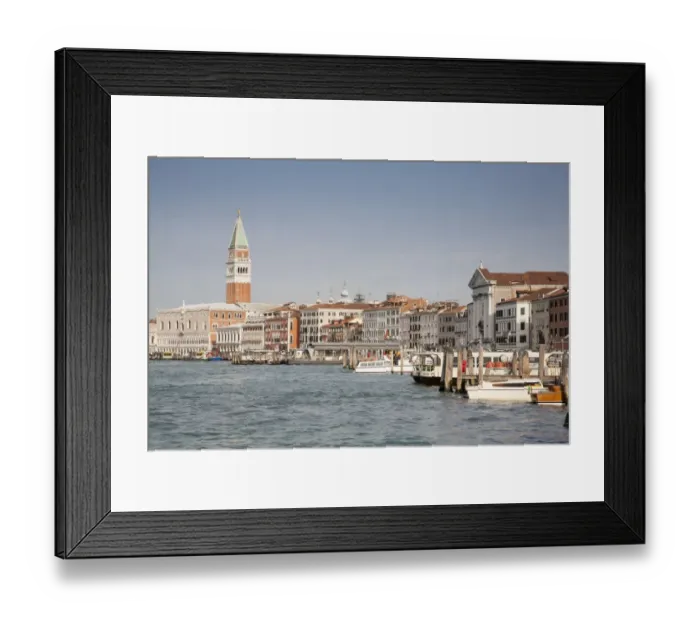 Framed Print : View across waterfront towards palace and cathedral belltower, looking from Arsenale Vaporetto stop, Doges Palace, St Framed Print : View across waterfront towards palace and cathedral belltower, looking from Arsenale Vaporetto stop, Doges Palace, St