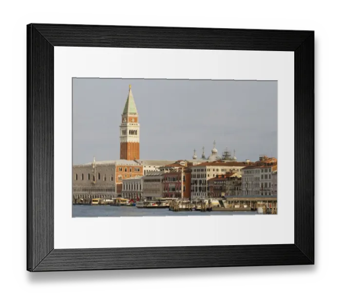 Framed Print : View across waterfront towards palace and cathedral belltower, Doges Palace, St. Marks Campanile, St Framed Print : View across waterfront towards palace and cathedral belltower, Doges Palace, St. Marks Campanile, St