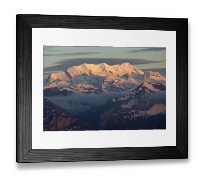 Framed Print : View of snow covered mountain summits at sunset, Swiss Alps, Bernese Oberland, Switzerland, June Framed Print : View of snow covered mountain summits at sunset, Swiss Alps, Bernese Oberland, Switzerland, June
