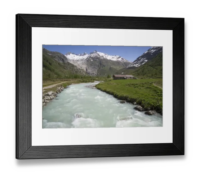 Framed Print : View of river in mountain valley, River Rhone, Grimsel Pass, Bernese Oberland, Switzerland, June Framed Print : View of river in mountain valley, River Rhone, Grimsel Pass, Bernese Oberland, Switzerland, June