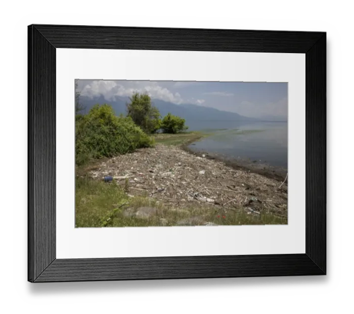 Framed Print : Rubbish washed up on the shore of Lake Kerkini Northern Greece Framed Print : Rubbish washed up on the shore of Lake Kerkini Northern Greece