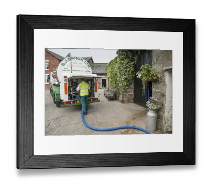 Framed Print : Dairy farming, bulk milk tanker collecting milk from farm, Preston, Lancashire, England, July Framed Print : Dairy farming, bulk milk tanker collecting milk from farm, Preston, Lancashire, England, July