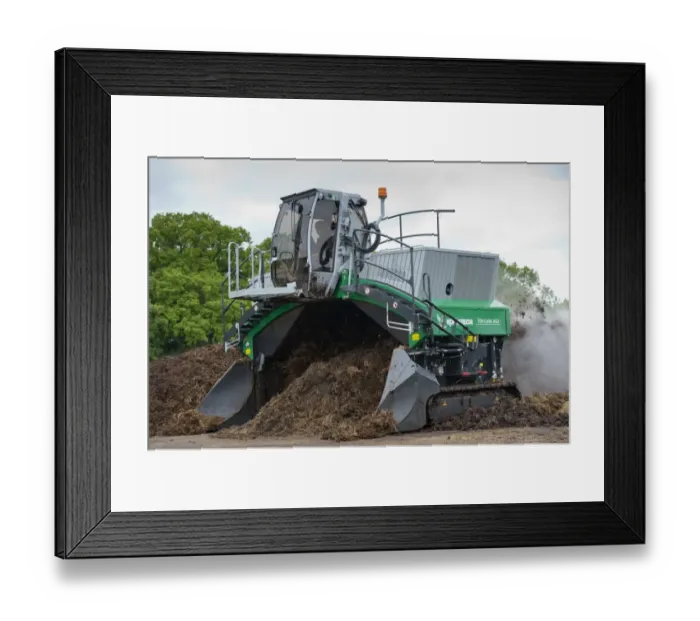 Framed Print : Komptech self-propelled compost turner, turning over rotting bedding manure, England, June Framed Print : Komptech self-propelled compost turner, turning over rotting bedding manure, England, June