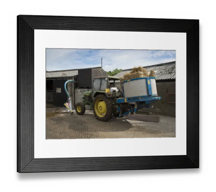 Framed Print : John Deere 2450 tractor with straw bedding machine on dairy farm, Preston, Lancashire, England, July Framed Print : John Deere 2450 tractor with straw bedding machine on dairy farm, Preston, Lancashire, England, July