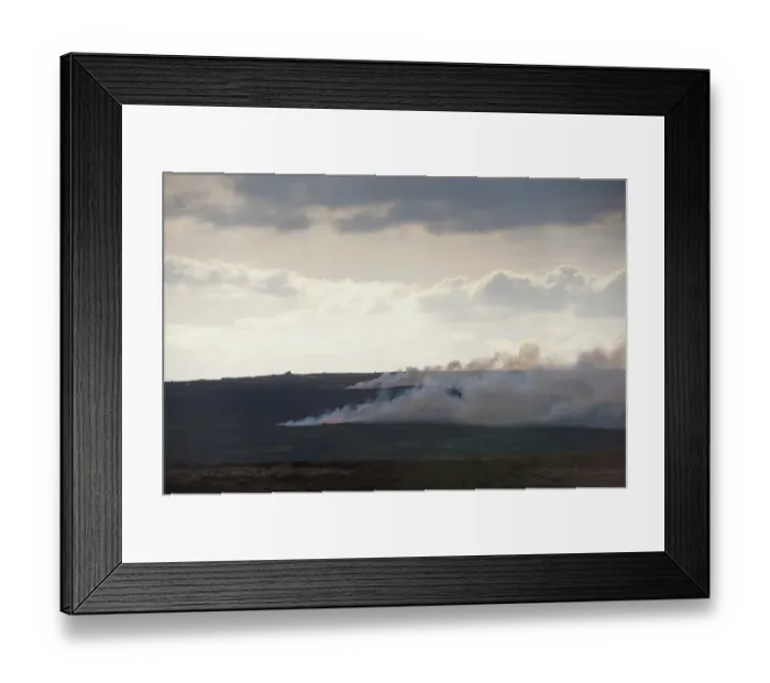 Framed Print : Smoke drifting across moorland from annual heather burning on dales moorland, Yorkshire, England, March Framed Print : Smoke drifting across moorland from annual heather burning on dales moorland, Yorkshire, England, March