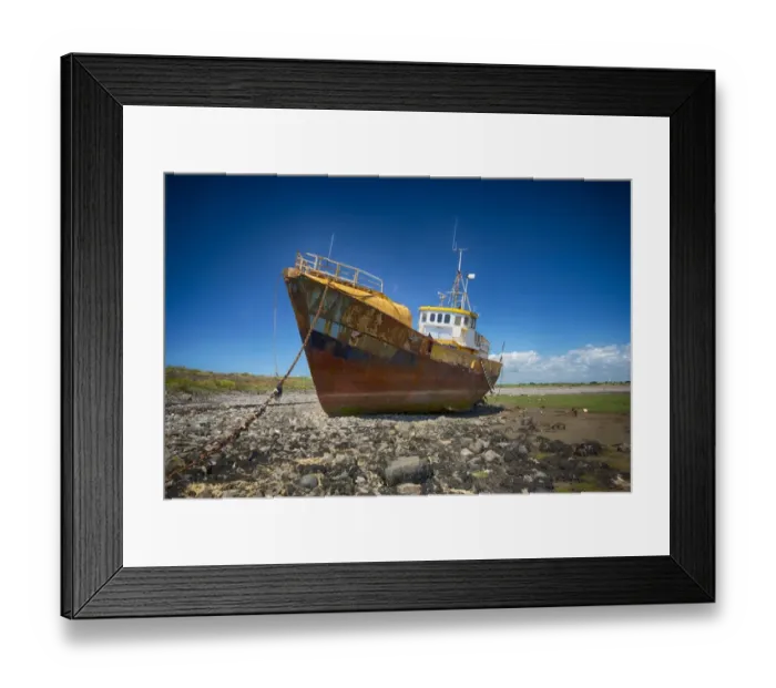Framed Print : Beached and derelict fishing trawler, Roa Island, Islands of Furness, Barrow-in-Furness, Cumbria, England, July Framed Print : Beached and derelict fishing trawler, Roa Island, Islands of Furness, Barrow-in-Furness, Cumbria, England, July